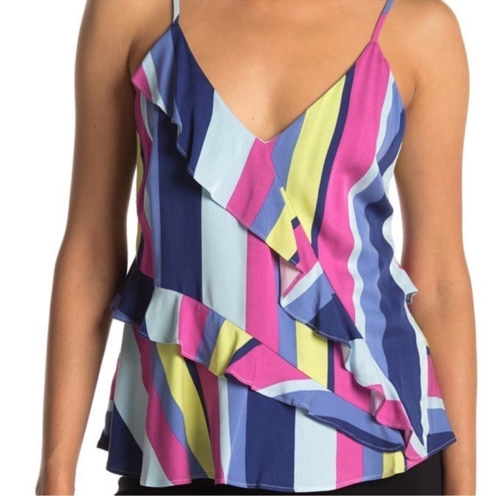 Parker Lorca Stripe Ruffle Asymmetrical Top Small